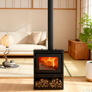 Chimenea de leña interior independiente de estilo moderno Pozo de fuego de vidrio de fácil instalación con chimenea - Product Image 4