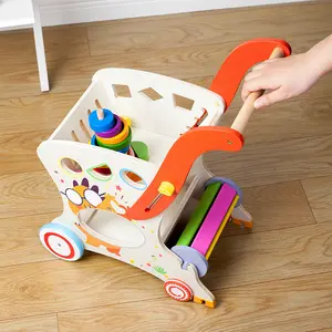 Educational Children Toddler Push Toys Wooden Baby Learning Walker With Blocks Toddler Activity Push Walker Toys