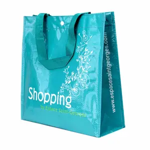 Recycle standard size laminated pp woven shopping bag with button closure