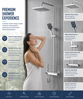Système de douche en aluminium chromé avec touches de piano, mitigeur céramique chaud/froid et douchette à main pour salle de bain d'hôtel, appartement, villa