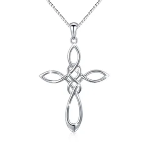 Fine jewelry 925 Sterling Silver box chain celtic cross necklace