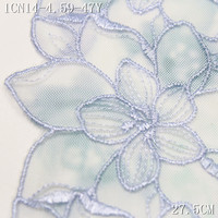 Dentelle brodée de fleurs colorées imprimées, motifs délicats, 22 cm, en tulle bleu, pour lingerie féminine