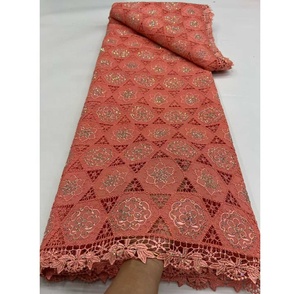 Tela de Encaje con Bordado Africano de Alta Calidad, Diseño Moderno, Poliéster, Pedrería Soluble en Agua, Guipur, 5 Yardas - Product Image 3