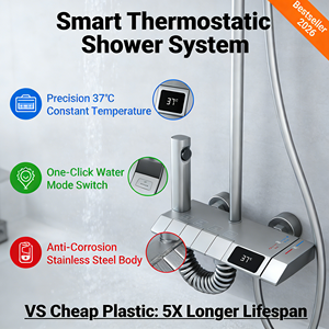 Juego de Mezclador de Ducha de Pared Moderno con Teclas de Piano en Gris Metálico, con Chorro de Lluvia, Masaje, Función de Pausa, Cabezal con Filtro para Apartamento - Product Image 3