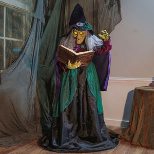 Décoration d'Halloween animatronique : Sorcière lumineuse électrique à induction, debout, lisant, pour maison hantée, chambre secrète, accessoire animé - Product Image 1