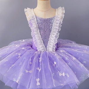 Vestito da ballo per bambine, gonna da balletto senza maniche in poliestere con paillettes, costume da piccolo cigno - Product Image 1