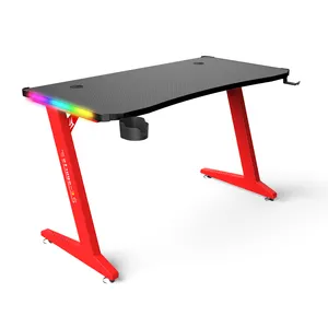 Factory Direct Wholesale Game RGB LED E-sports Desk with Cup Holder and Headphone Home Office Table with Thick Steel Legs