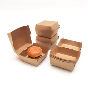 Biểu Tượng Tùy Chỉnh In Kích Thước Dùng Một Lần Vỏ Sò Kraft Giấy Nhanh Chóng Bao Bì Thực Phẩm Burger Hộp Cho Burger