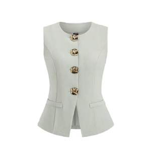 Nouveau débardeur pour femme, sans manches, col rond, tricoté, décontracté, respirant, tendance, élégant, cintré à la taille, couleur unie - Product Image 5