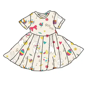 wholesale princess rabbit dress for autumn and fall 5 to 10 years frock dress with short sleeves one piece Easter dress