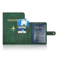 Porta Pasaportes de Cuero PU con Estampado Dorado y Cierre a Presión, con Múltiples Ranuras para Tarjetas