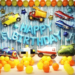 Araba tema mutlu doğum günü folyo balonlar çocuklar için erkek kız doğum günü partisi dekorasyon