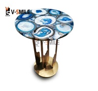 Dalle de pierre semi-précieuse personnalisée Agate bleue polie Panneaux muraux décoratifs Villa de luxe Matériaux de décoration Dalle de pierre précieuse