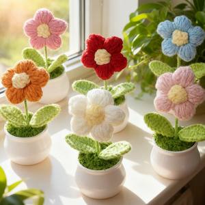 Knitted wool simulation flower finished Valentine's Day <b>small</b> <b>gift</b> puff flower desktop decoration souvenir - Product Image 2