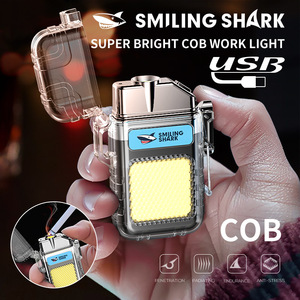 Smiling Shark Keychain <b>Flashlight</b> Cob <b>Rechargeable</b> Portable Light Outdoor Use - Product Image 1