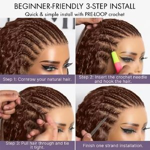 Extensions de cheveux humains au crochet ondulés effet <span class=keywords><strong>plume</strong></span> pour tresses bohèmes, couleur brun foncé, nœuds miracle - Product Image 4