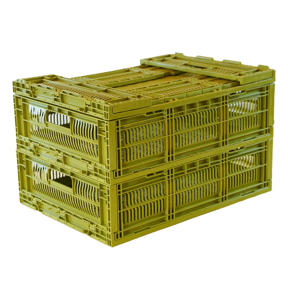 Wholesale Plastic Fruit Basket Stackable Crates 47 Litre Folding Logistic Collapsible Large Storage Box Vegetable Crates