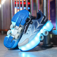 Chaussures de course pour enfants avec LED, respirantes, patins à roulettes pour enfants, semelle extérieure en TPR, tige en PU, doublure en mesh pour garçons et filles
