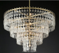 Lustre moderne de luxe à plusieurs niveaux, rond, en cristal, avec cadre en métal doré, grand luminaire suspendu en cristal pour villa, salon, hall d'hôtel