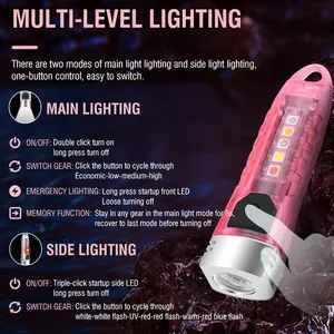 Boruit V1 12 modalità portachiavi torcia di emergenza torcia a Led multifunzionale IPX6 Type-c Mini torcia ricaricabile lanterna UV