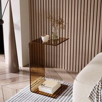 Table basse de coin carrée en acrylique transparente, luxueuse et épurée, pour baie vitrée ou salon, design haut de gamme
