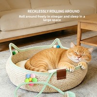 Nid pour chat en rotin écologique, grand, tressé, portable, résistant aux griffures, respirant, panier de couchage d'été pour chaton, coussin