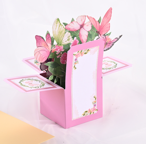 การ์ดอวย<span class=keywords><strong>พ</strong></span>รที่เขียนด้วยลายมือกล่อง3D วันเกิดรูปผีเสื้อดอกไม้3D ใหม่ - Product Image 6