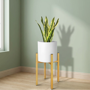 Jardinière en métal blanc avec support doré, pot de fleurs décoratif élégant pour la maison moderne, le salon, le balcon, le bureau - Product Image 3