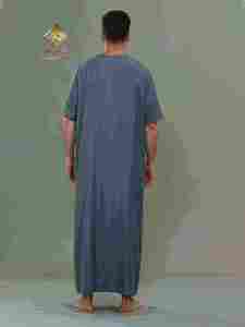 Thobe en coton pour homme Al Haramain, col rond, manches courtes, longueur au sol, pour la prière et l'Aïd - Product Image 1