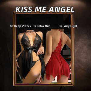 KISS ME ANGEL Lingerie noire ultra-fine non-tissée respirante, séduisante et tentatrice, transparente, style défilé de mode, nuisette sexy - Product Image 2