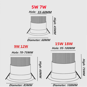 Faretto LED da Parete Orientabile COB, <span class=keywords><strong>Plafoniera</strong></span> Girevole 7W 9W 12W 15W 18W AC85-260V per Interni 3500K Luce Calda - Product Image 5