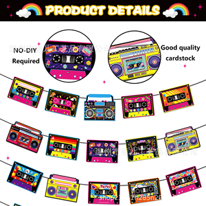 Guirlande murale décorative DIY en papier épais, style cassette rétro années 80-90, colorée, pour fête disco, hip-hop et musique - Product Image 2