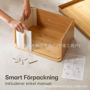 Boîte à pain en bambou avec porte coulissante, rangement en bois pour pain, pâtisseries, fruits, légumes, organiseur de bureau - Product Image 4