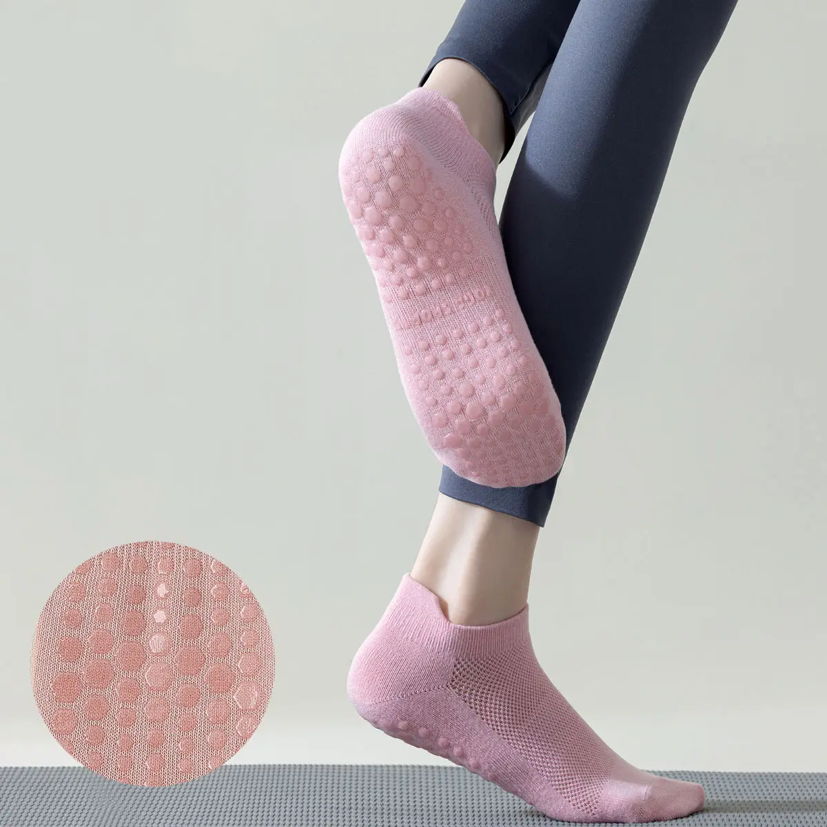 Meias de ioga antiderrapantes para uso interno, meias de algodão antiderrapantes para ioga e ioga, meias de corte curto e personalizadas com logotipo rosa, moda Xiangyi