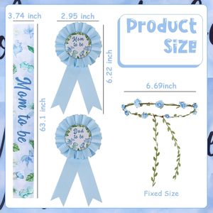 Décorations de baby shower sur le thème des dinosaures pour garçon, sash de maternité bleu <span class=keywords><strong>dinosaure</strong></span> pour future maman, bouton de maternité pour future maman et future <span class=keywords><strong>papa</strong></span>, couronne de fleurs et bandeau - Product Image 5