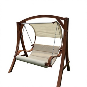 Larch <strong>Wood</strong> Outdoor <strong>Swing</strong> <strong>Seat</strong> with a Cream-coloured Canopy, for Gardens, Backyards, Poolside and Patios - Product Image 1