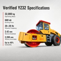 YZ32YSG4 مدحلة طرق اهتزازية أحادية الأسطوانة بوزن 32 طن، ضاغط تربة هيدروليكي للخدمة الشاقة لبناء قواعد الطرق السريعة والسدود