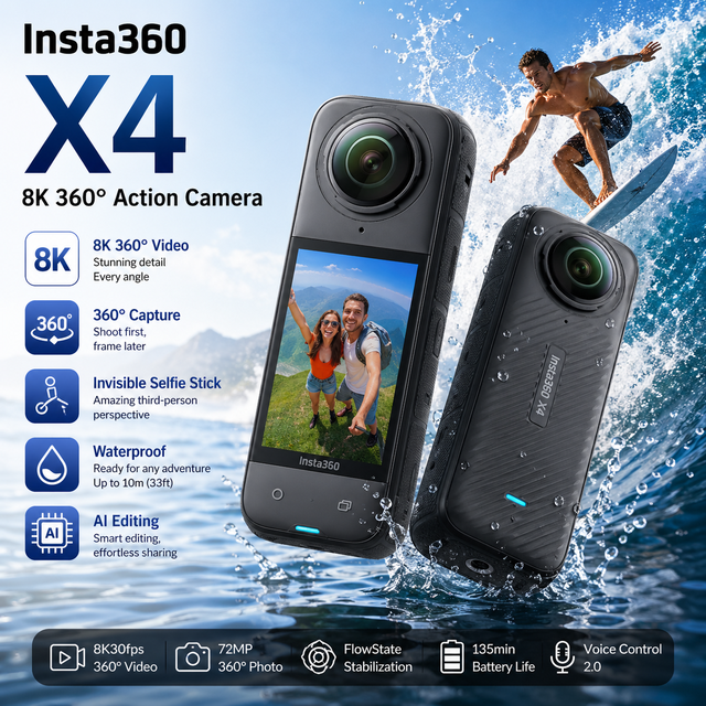 Insta360 X4 8K 360° Action Camera Waterproof Panoramic Sports Camera with AI Stabilization