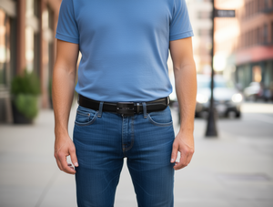 Cintura da uomo con fibbia automatica 4 cm x 125 cm in acrilico nero stile casual - Product Image 2