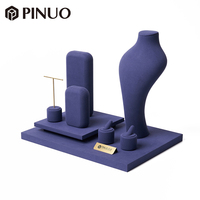 PINUO Ensemble de présentoirs à bijoux de luxe en velours, buste pour colliers, cône pour bagues, support en T pour boucles d'oreilles, accessoires de vitrine de comptoir, logo personnalisé