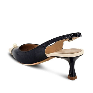 Chaussures pour femmes à bride arrière, décorées de perles, à talons bas, escarpins patchwork, sandales slingback à bout carré avec boucle diamantée - Product Image 3