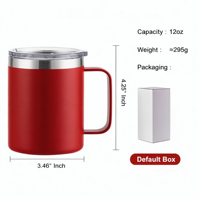 En stock, tasse à café isotherme en acier inoxydable 304 avec poignée, 12 oz, logo imprimé, 14 oz, couvercle anti-éclaboussures
