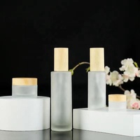 Flacon en verre givré de 20 ml, 30 ml, 40 ml, 50 ml, 60 ml, 80 ml, 100 ml pour lotion de soin de la peau avec pompe en bambou de luxe, vaporisateur, couvercle, ensemble cosmétique