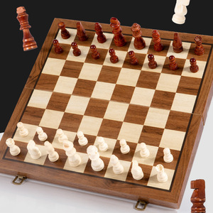 Jeu d'échecs magnétique en bois de noyer double face de haute qualité, noir, pliable, deux-en-un, écologique, unisexe, approuvé CPC CE - Product Image 2