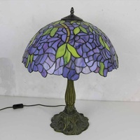 Abat-jour en verre teinté LongHuiJing Wisteria pour lampe de table, style artistique antique simple, lampe de bureau avec base en métal Lotus E26