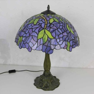 LongHuiJing Wisteria Stained Glass Lampshade Tiffany Table Lamps Antique Art Style Desk Lamp With Lotus Metal Base - Product Image 6
