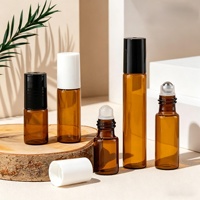 Flacon en verre ambré cylindrique 3ml 5ml 10ml avec bouchon en plastique pour huile essentielle, parfum, sérum, rechargeable, avec bouchon à vis pour crème visage
