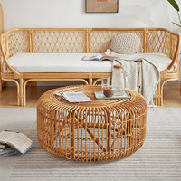 Meubles de maison, petite table basse tissée, chaise pour le thé de l'après-midi, tabourets modernes créatifs écologiques, table à thé ronde en rotin tissé