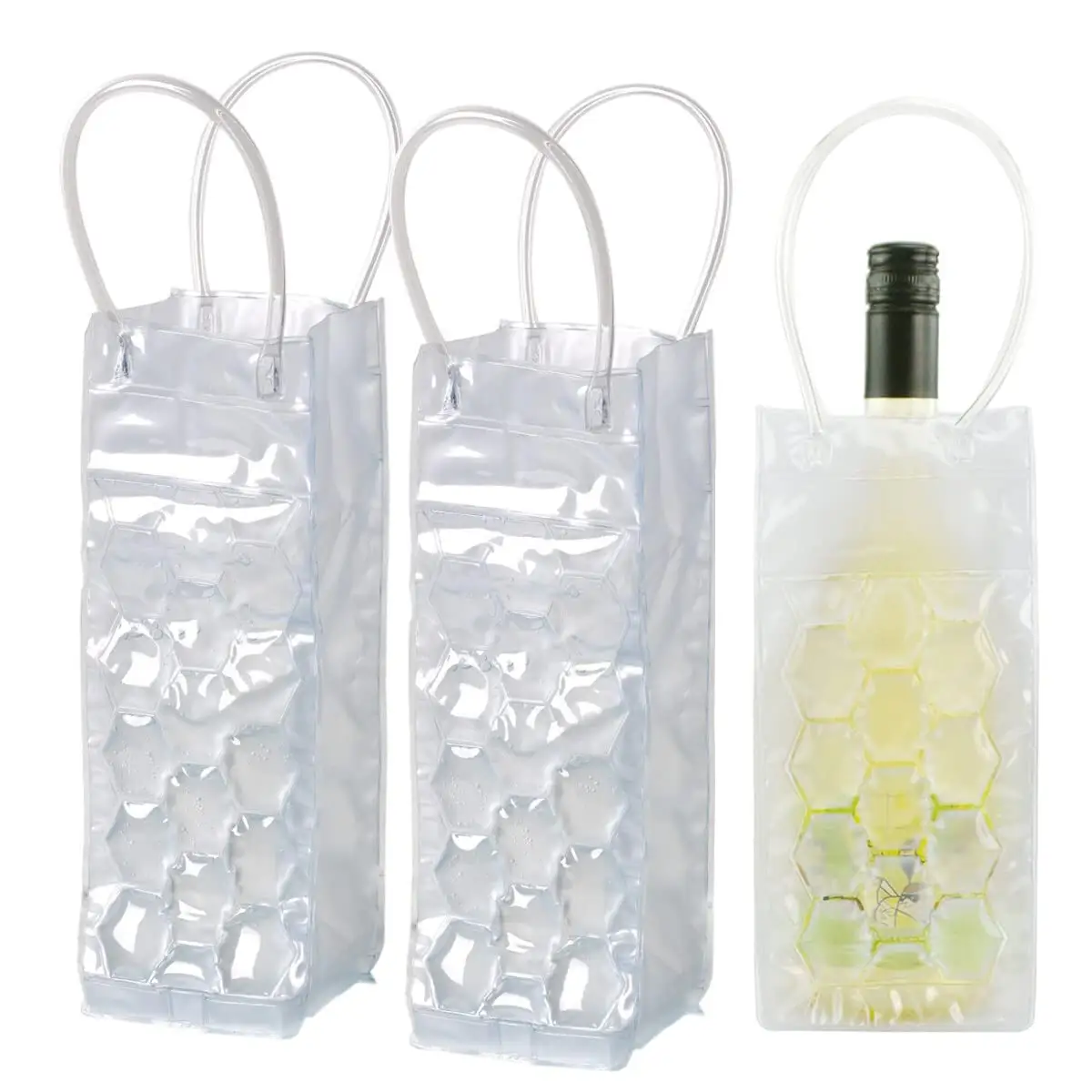 Custom Print Herbruikbare Clear Pvc Gel Wijn Bierfles Cool Gifts Draagtassen Picknick Koeler Handtassen Protector Tas Voor Reizen