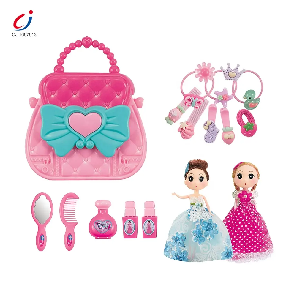 Chengji Kids Plastic Make Up Set Menina Jogar Jogo Brinquedo Com Boneca, Moda Menina Beleza Set Pretend Maquiagem